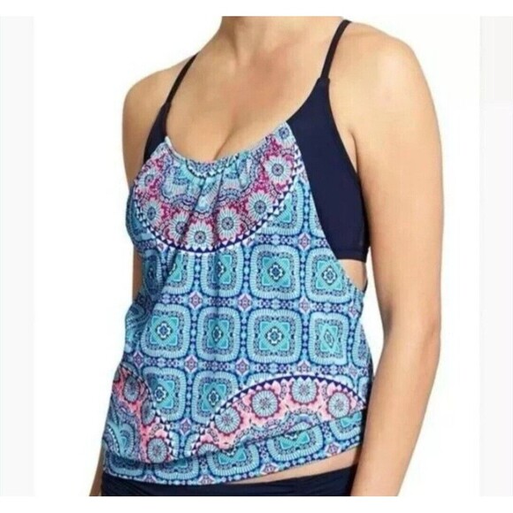 Athleta Blue Fiji Blousy Tankini Set Top 32 D/DD Bottoms XS  Wired Racerback - Picture 3 of 11